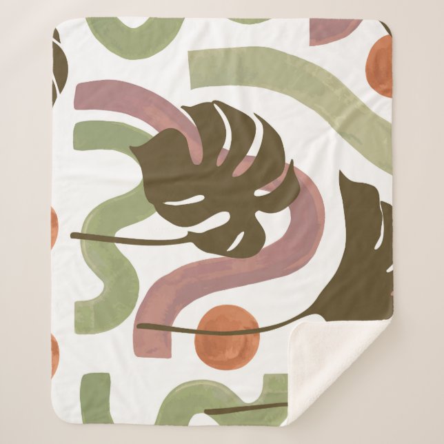 Monstera Leaf: Elegant Watercolor Poster Sherpa Blanket (Front)