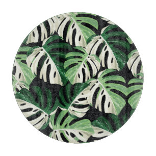Monstera Leaf Exotic Black Pattern Cutting Board