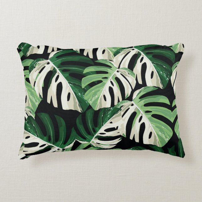 Monstera Leaf Exotic Black Pattern Decorative Cushion (Front)