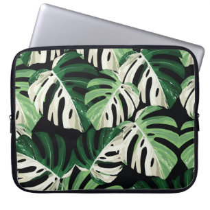 Monstera Leaf Exotic Black Pattern Laptop Sleeve