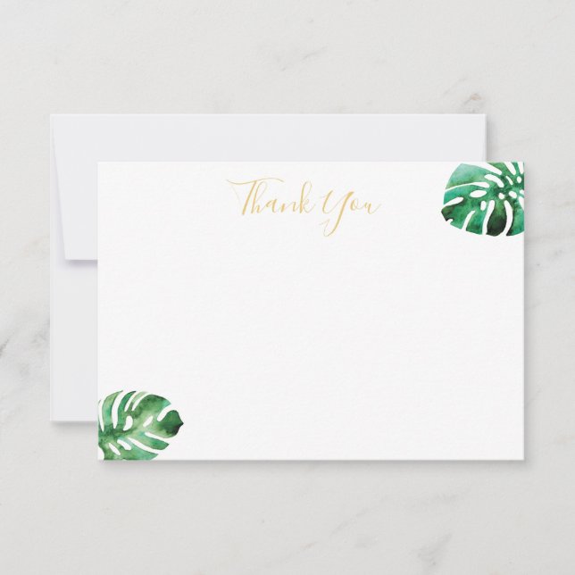 Monstera Leaf Flat Thank You Card (Front)