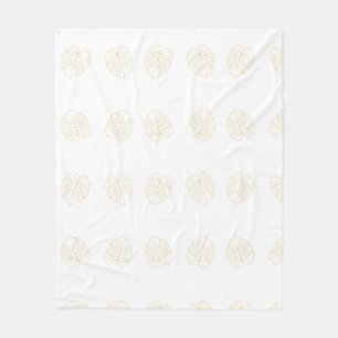Monstera Leaf Gold Design. Fleece Blanket