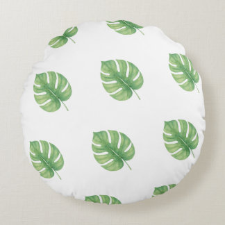 Monstera Leaf Green Design.  Round Cushion