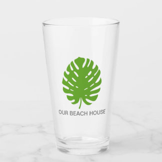 Monstera Leaf Green Navy Modern Party Glass