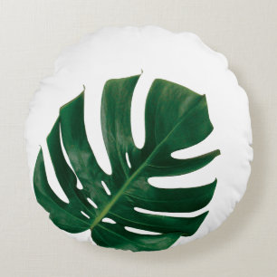 Monstera Leaf island design - Tropical Green Round Cushion