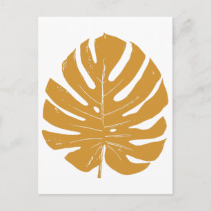 Monstera Leaf Nature Drawing in Mustard Yellow Postcard