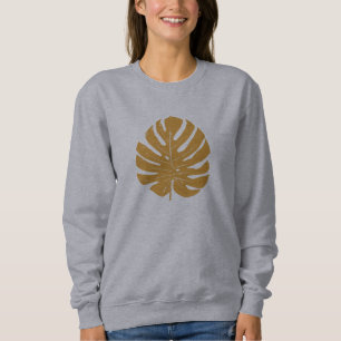 Monstera Leaf Nature Drawing in Mustard Yellow Sweatshirt