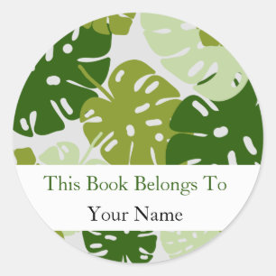 Monstera Leaf Pattern Bookplate Classic Round Sticker