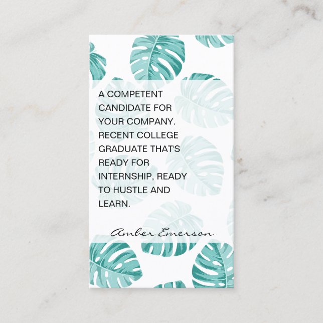 Monstera Leaf Pattern Business Card (Front)