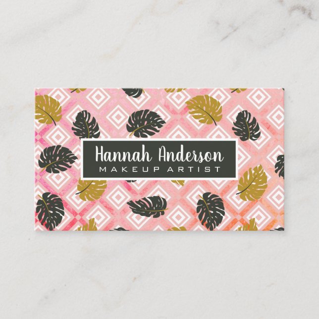 Monstera Leaf Pattern | Geometric | Watercolor Appointment Card (Front)
