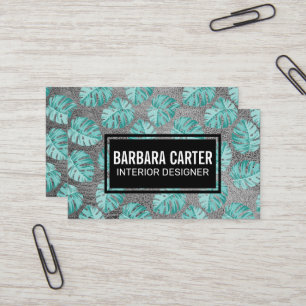 Monstera Leaf Pattern   Leather Texture Business Card