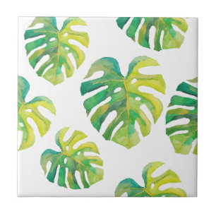 Monstera Leaf Pattern Tropical Green Summer Tile