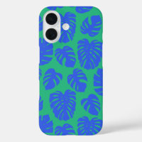 Monstera Leaf Plant Botanical in Blue and Green 