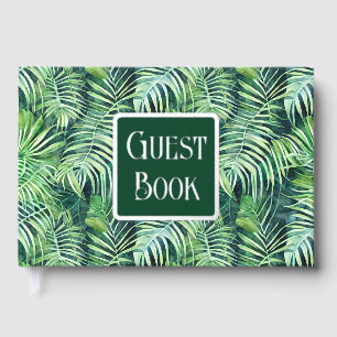 Monstera leaf real foil jungle print pattern guest book