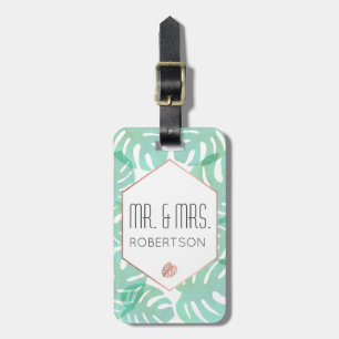 Monstera Leaf & Rose Gold Luggage Tag