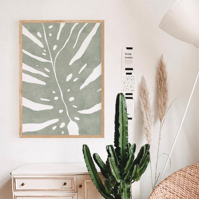Monstera leaf, sage green plant poster (Creator Uploaded)