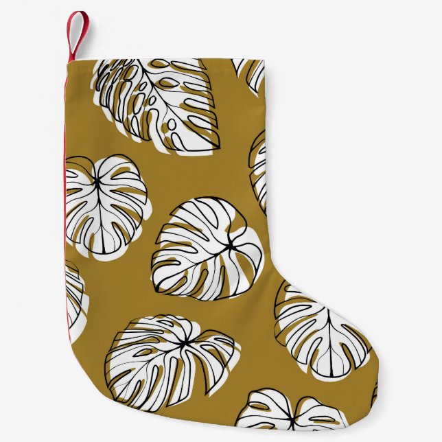 Monstera Leaf, Textile Seamless Pattern. Small Christmas Stocking (Front)