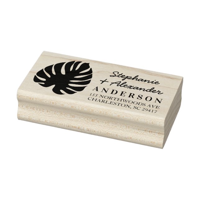 Monstera Leaf Tropical Modern Return Address Stamp (Stamp)