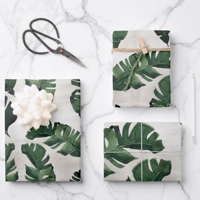Monstera Leaf Tropical Palm Wrapping Paper Sheets (Front)