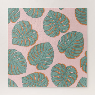 Monstera Leaf: Tropical Vintage Pattern Jigsaw Puzzle