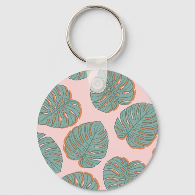 Monstera Leaf: Tropical Vintage Pattern Key Ring (Front)