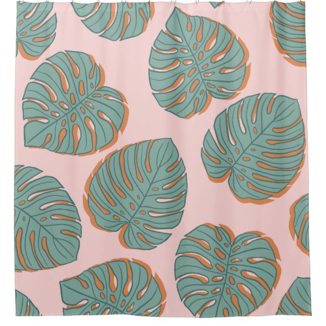 Monstera Leaf: Tropical Vintage Pattern Shower Curtain (Front)