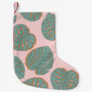 Monstera Leaf: Tropical Vintage Pattern Small Christmas Stocking