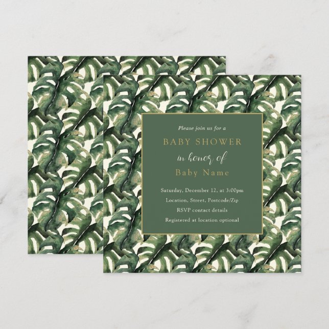Monstera leaf unisex baby shower invitation (Front/Back)
