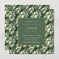 Monstera leaf unisex baby shower invitation