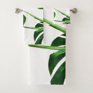 Monstera leaf watercolor painting #5 bath towel set