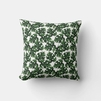 Monstera leaf watercolor pattern cushion