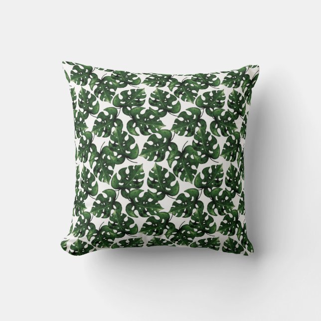 Monstera leaf watercolor pattern cushion (Front)
