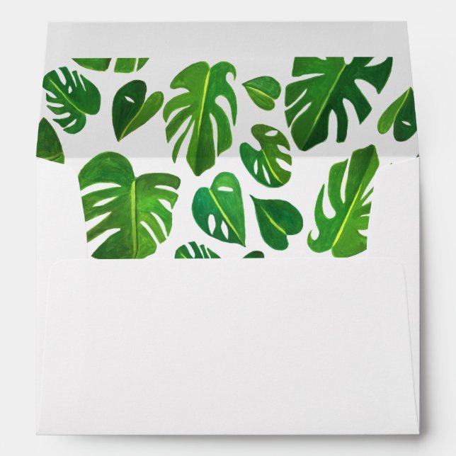 Monstera Leaf Watercolor Pattern Wedding Party  Envelope (Back (Bottom))