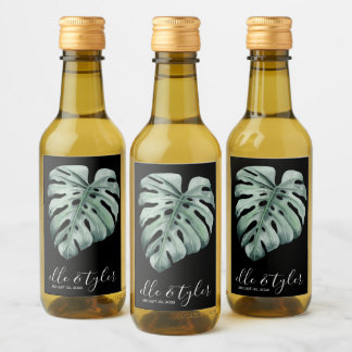 Monstera Leaf Wedding Mini Wine Bottle Label