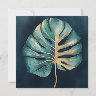 Monstera leaf with gold detail and dark blue