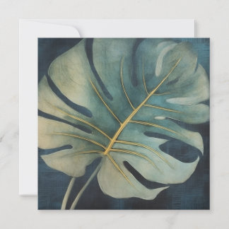 Monstera leaf with gold detail and dark blue