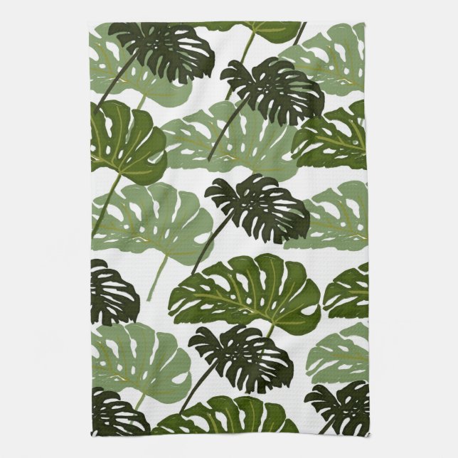 Monstera Leafs in Green Kitchen Tea Towel (Vertical)