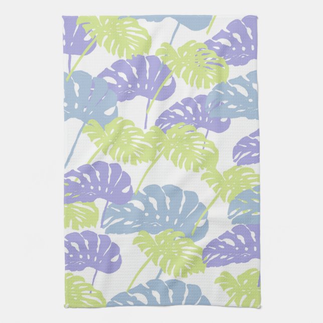 Monstera Leafs in Pastels Kitchen Tea Towel (Vertical)
