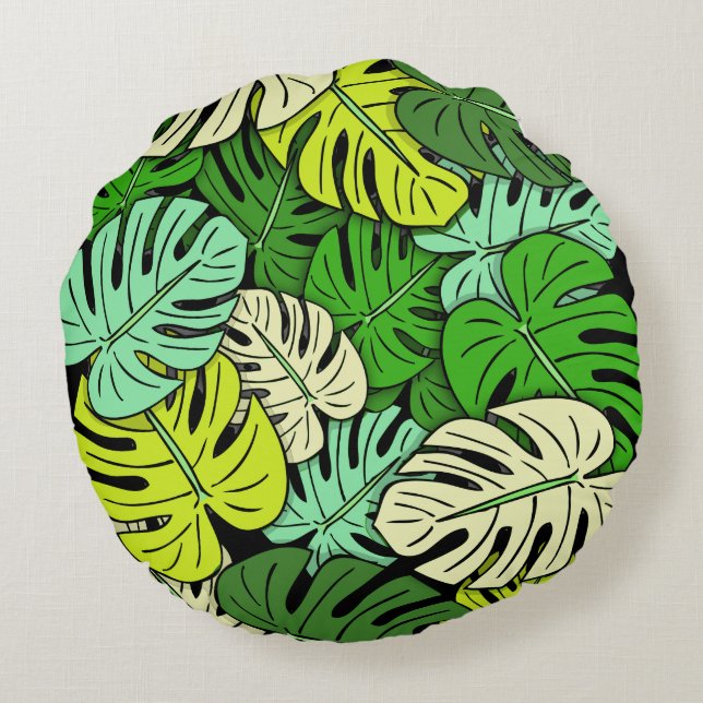 Monstera Leaves #3 Round Cushion (Back)