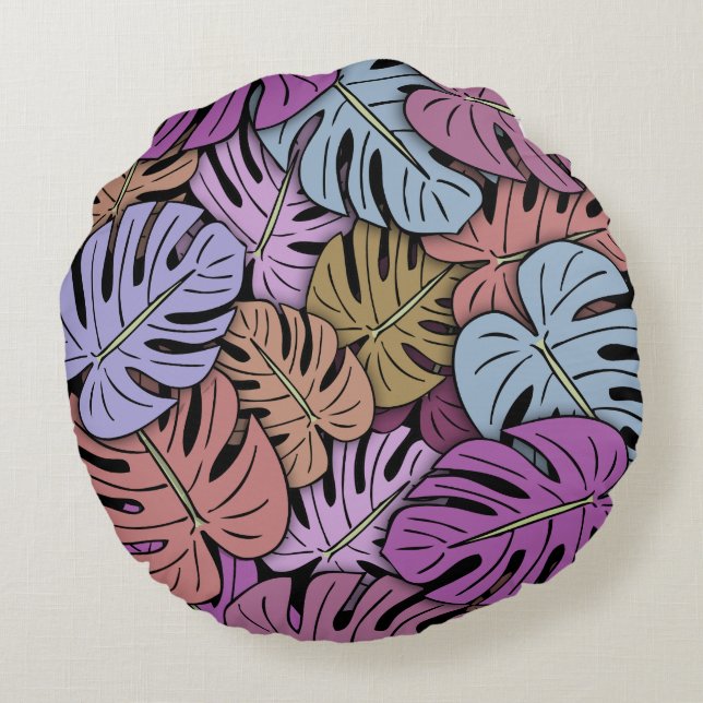 Monstera Leaves #7 Round Cushion (Back)