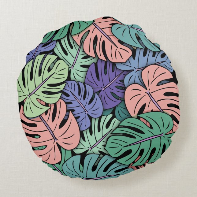 Monstera Leaves #8 Round Cushion (Back)