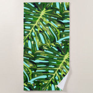Monstera Leaves Beach Towel Exotic Vacation