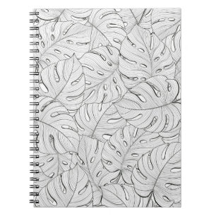 Monstera Leaves Black White Pattern Notebook