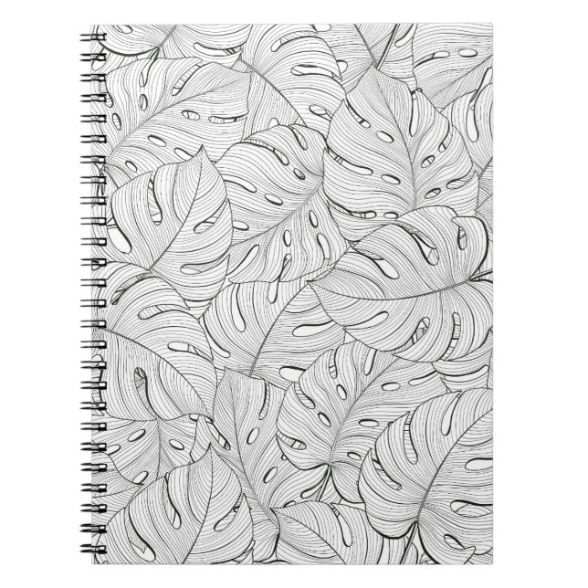 Monstera Leaves Black White Pattern Notebook (Front)