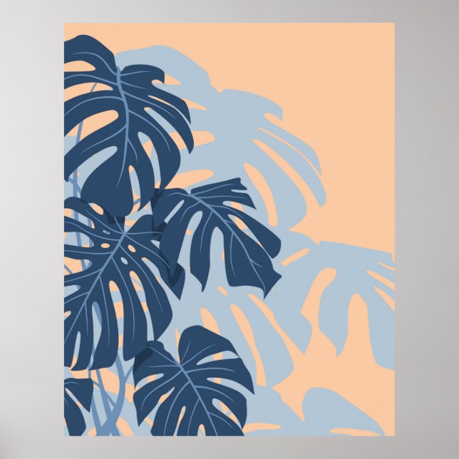 Monstera leaves (Blue and Peachy) Poster (Front)