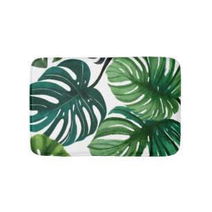 Monstera Leaves   Botanical Modern Green Bath Mat