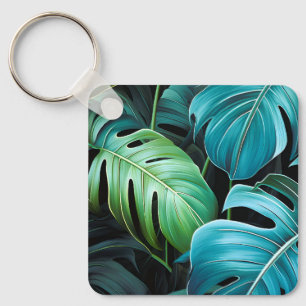 Monstera Leaves Botanical Tropical Jungle Foliage  Key Ring
