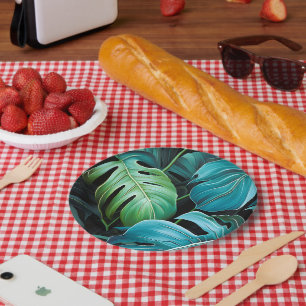 Monstera Leaves Botanical Tropical Jungle Foliage Paper Plate