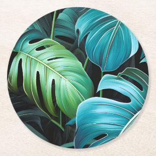 Monstera Leaves Botanical Tropical Jungle Foliage Round Paper Coaster
