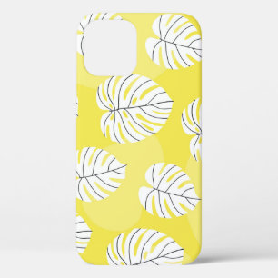 Monstera leaves, bright yellow background. iPhone 12 case